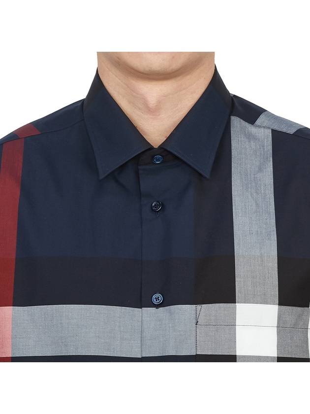 Check Cotton Short Sleeve Shirt Navy - BURBERRY - BALAAN 6