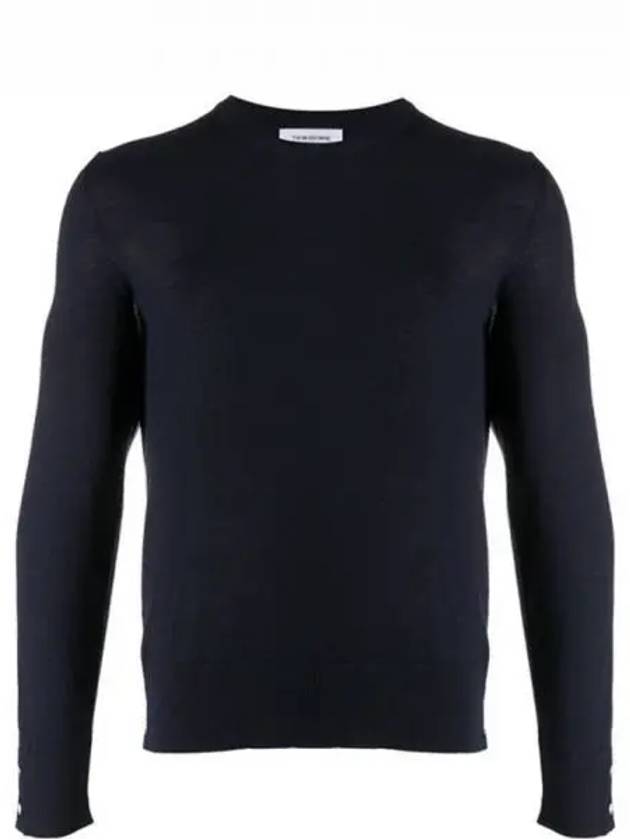 Back Stripe Merino Wool Knit Top Navy - THOM BROWNE - BALAAN 2