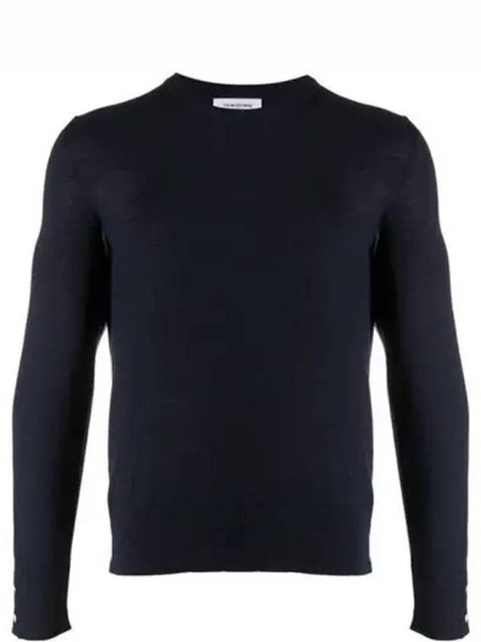 Back Stripe Merino Wool Knit Top Navy - THOM BROWNE - BALAAN 2