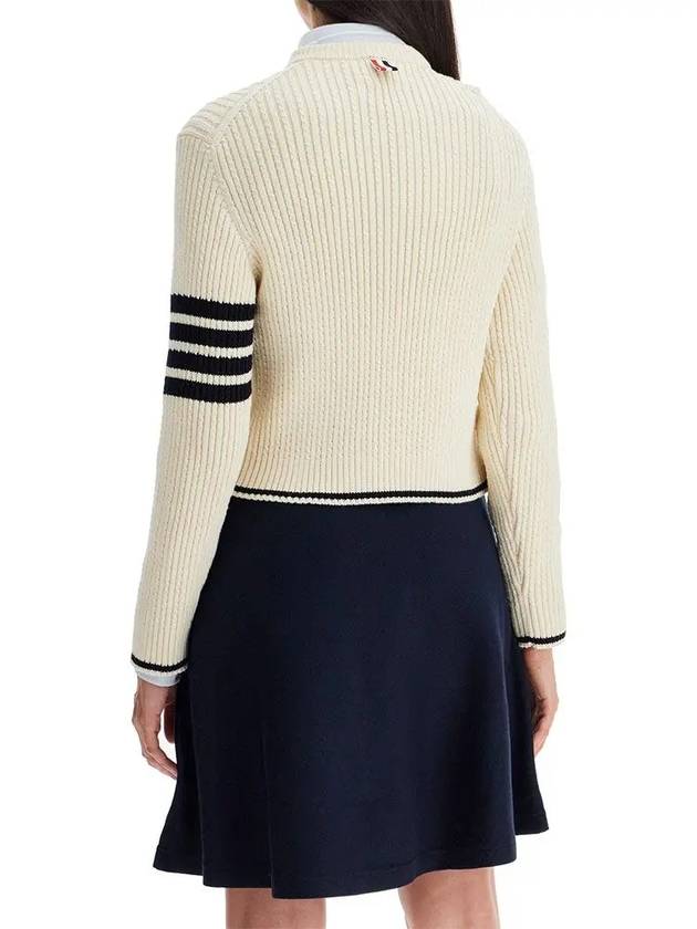 4 Bar Stripe Cable Knit Top White - THOM BROWNE - BALAAN 4