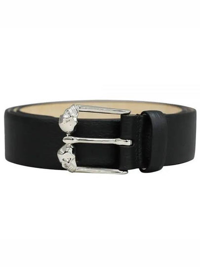 Men's Twin Skullbuckle Leather Belt Black - ALEXANDER MCQUEEN - BALAAN 2