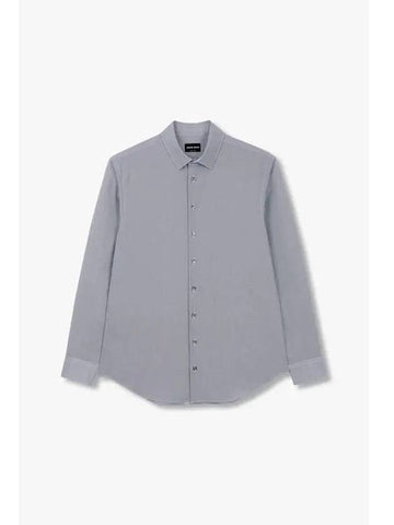 Men s Micro Pattern Seersucker Shirt Navy - GIORGIO ARMANI - BALAAN 1