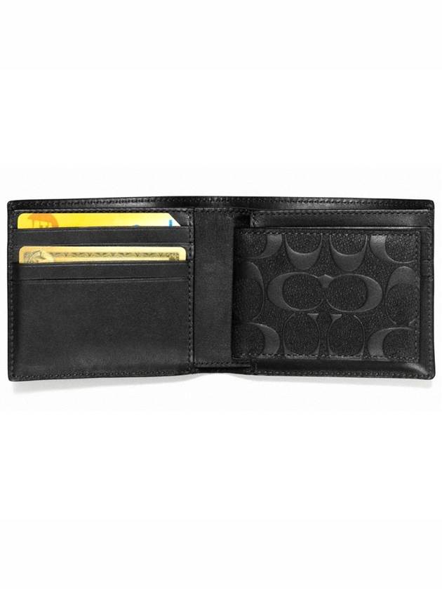 Signature Grain Leather Coin Half Wallet Black - COACH - BALAAN.