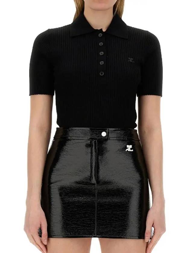 Embroidered Logo Rib Polo Knit Top In Black. - COURREGES - BALAAN 3