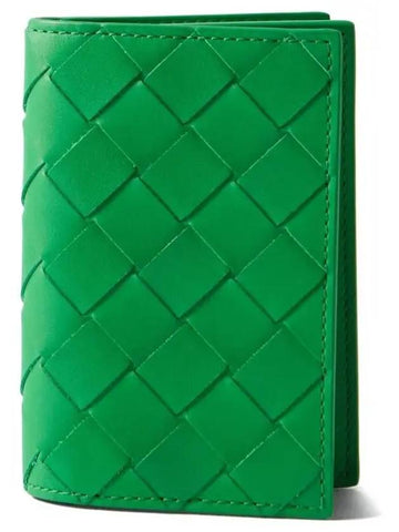 Bottega Veneta Intrecciato Calfskin Leather NonFold Card Holder Green - BOTTEGA VENETA - BALAAN 1