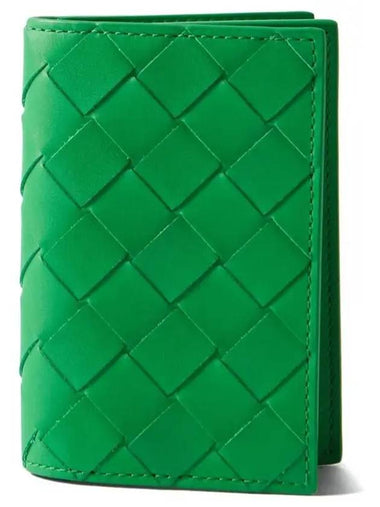 Bottega Veneta Intrecciato Calfskin Leather NonFold Card Holder Green - BOTTEGA VENETA - BALAAN 1