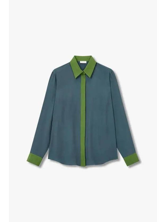 Women s Color Block Silk Blend Blouse Blue Green - DRIES VAN NOTEN - BALAAN 1