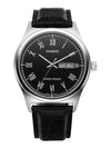 Roman Numerals Leather Band Analog Watch Black - CASIO - BALAAN 3