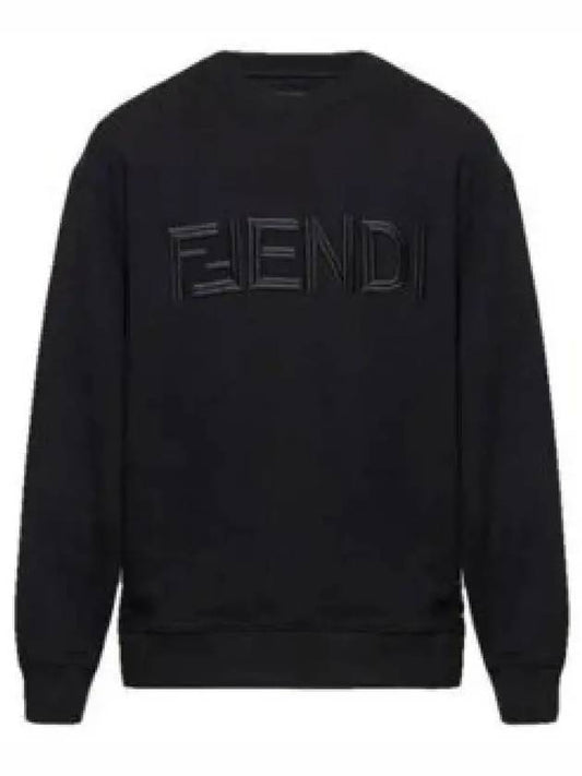 Embroidered Logo Crew Neck Sweatshirt Black - FENDI - BALAAN 2