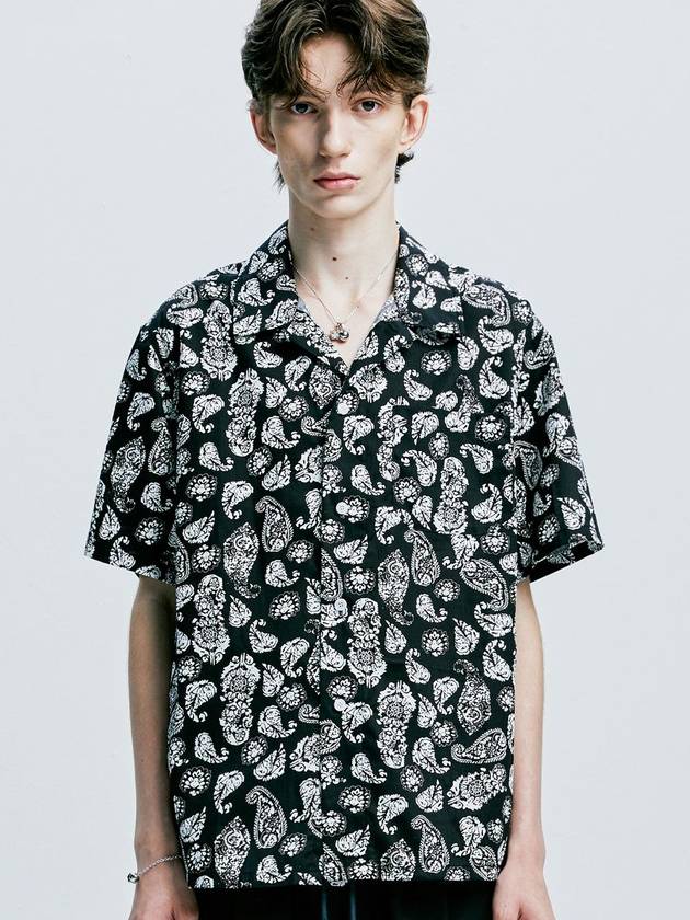 Coconut Hawaiian Paisley Half Shirt Black - S SY - BALAAN 1