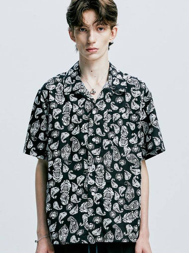 Coconut Hawaiian Paisley Half Shirt Black - S SY - BALAAN 1