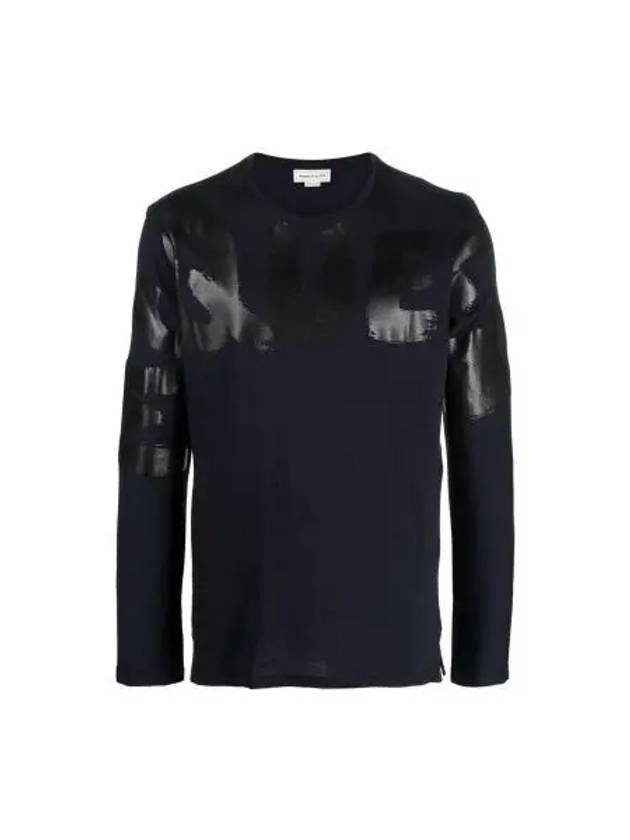 Graffiti Print Long Sleeve T-Shirt Navy Black - ALEXANDER MCQUEEN - BALAAN 2