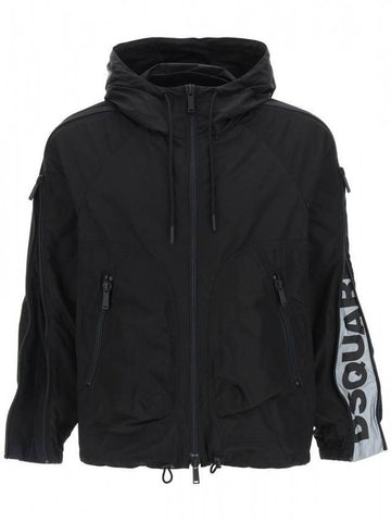 Men's Hidden Logo Nylon Hooded Jacket Black - DSQUARED2 - BALAAN 1