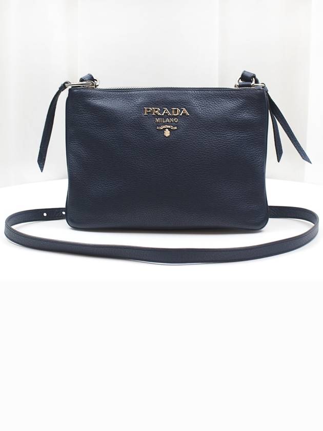 Vitello Phoenix double zipper leather cross bag navy 1BH046 - PRADA - BALAAN 1