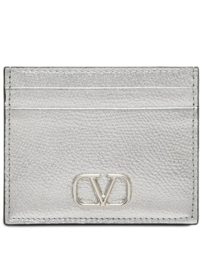 V Logo Signature Metallic Card Wallet Silver - VALENTINO - BALAAN 2