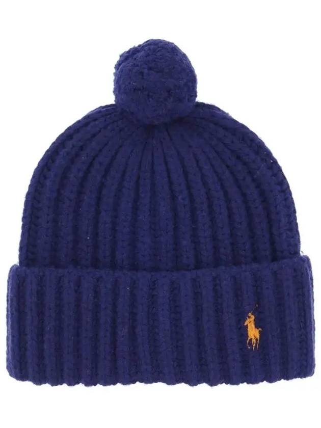 Pony Embroidered Cable Knit Wool Beanie Navy - POLO RALPH LAUREN - BALAAN 2