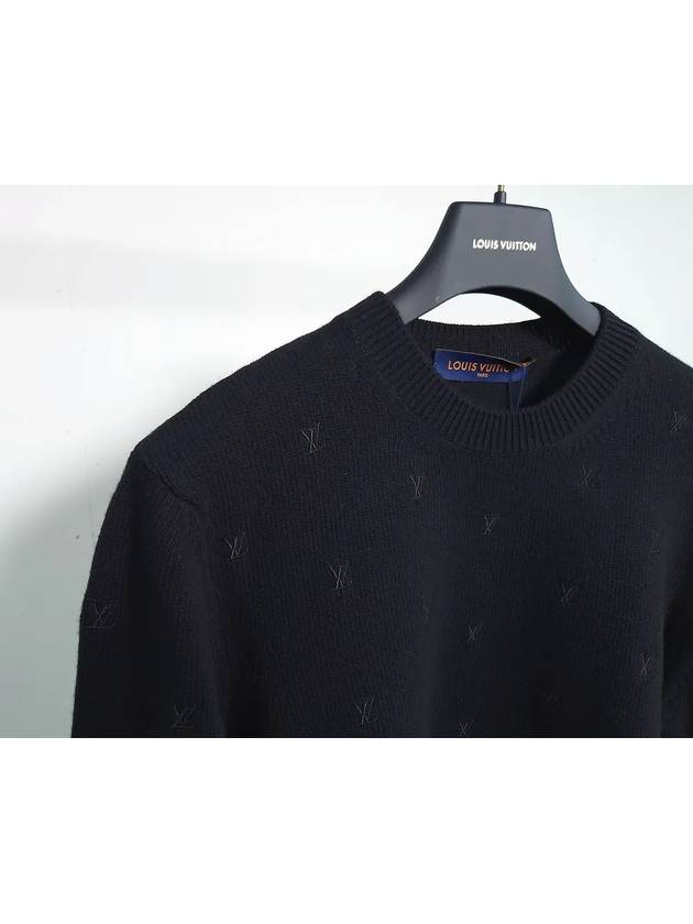 Embroidered Signature Merino Crew Neck Knit Top Black - LOUIS VUITTON - BALAAN 3