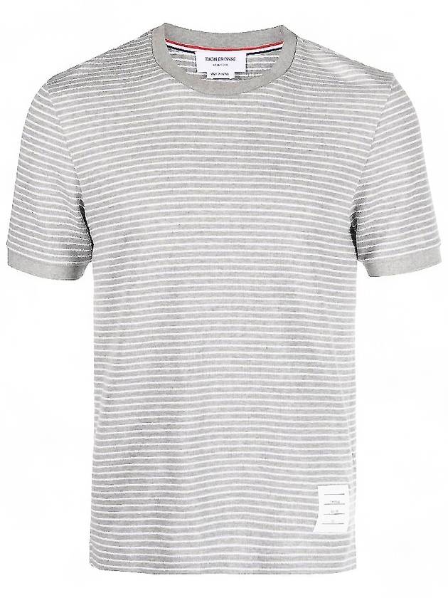 Micro waffle knit t shirt short sleeve gray - THOM BROWNE - BALAAN 1