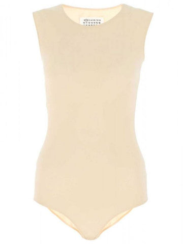 Women's Back Stitch Crew Neck Bodysuit Beige - MAISON MARGIELA - BALAAN 1