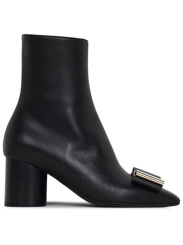 Double Bow Leather Ankle Boots Black - SALVATORE FERRAGAMO - BALAAN 2