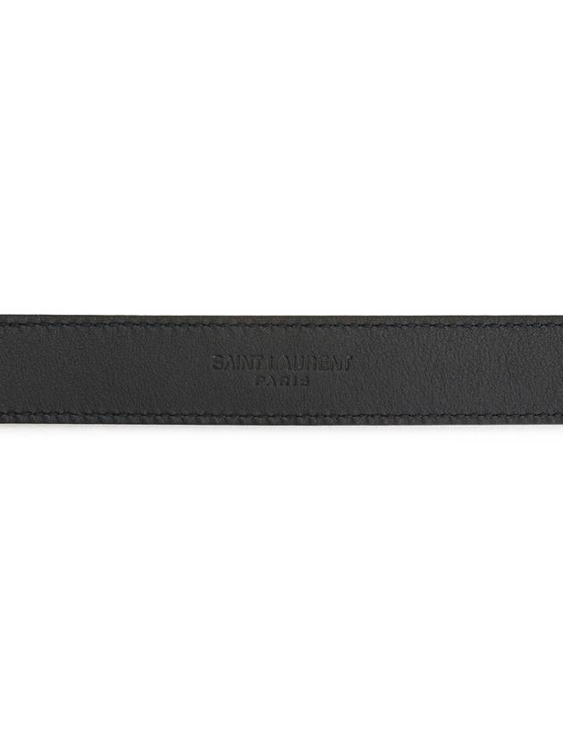 Men's Monogram Silver Buckle Leather Belt Black - SAINT LAURENT - BALAAN 7