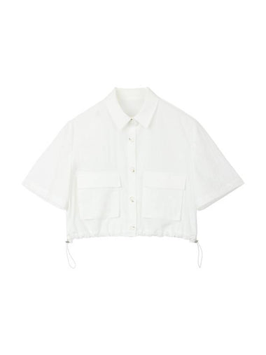 Colin Casual Big Pocket String Crop Short Sleeve Shirt Jacket White COLIN56WH - RAMUSTUDIO - BALAAN 1