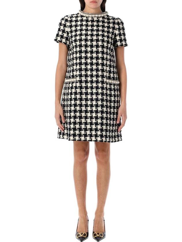 Embroidered Damier light tweed short dress - VALENTINO - BALAAN 1