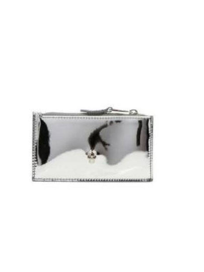 Skull Embellished Metallic Leather Card Wallet Silver - ALEXANDER MCQUEEN - BALAAN 2