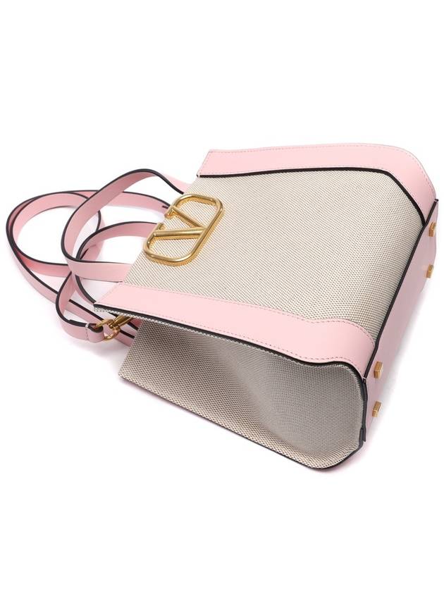 V Logo Signature Leather Tote Bag Pink - VALENTINO - BALAAN 6