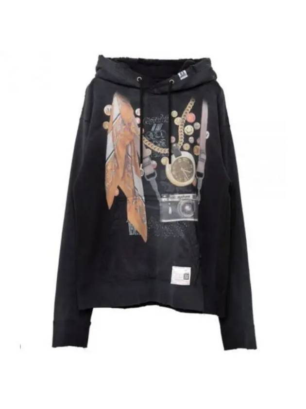 Graphic Printed Distressed Cotton Hoodie Black - MIHARA YASUHIRO - BALAAN 1