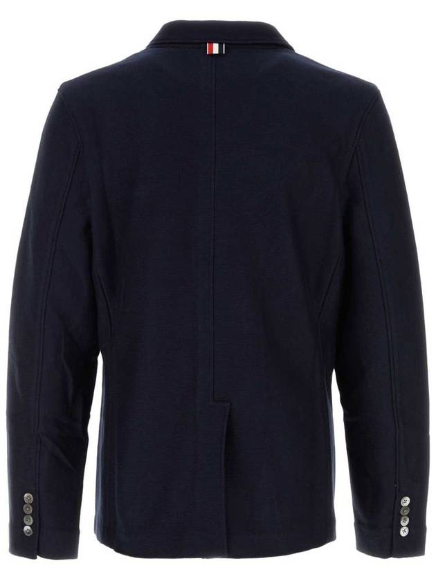 Cotton Blend Blazer Jacket Navy - THOM BROWNE - BALAAN 3