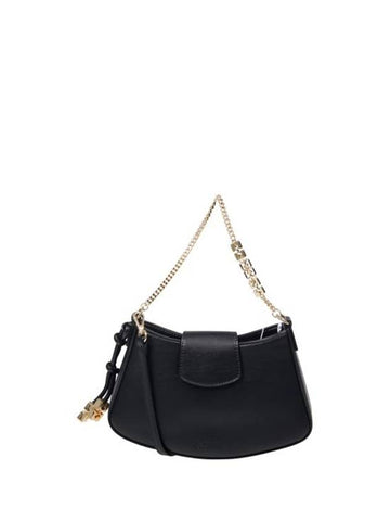 Swing Logo Chain Leather Mini Cross Bag Black - GANNI - BALAAN 1