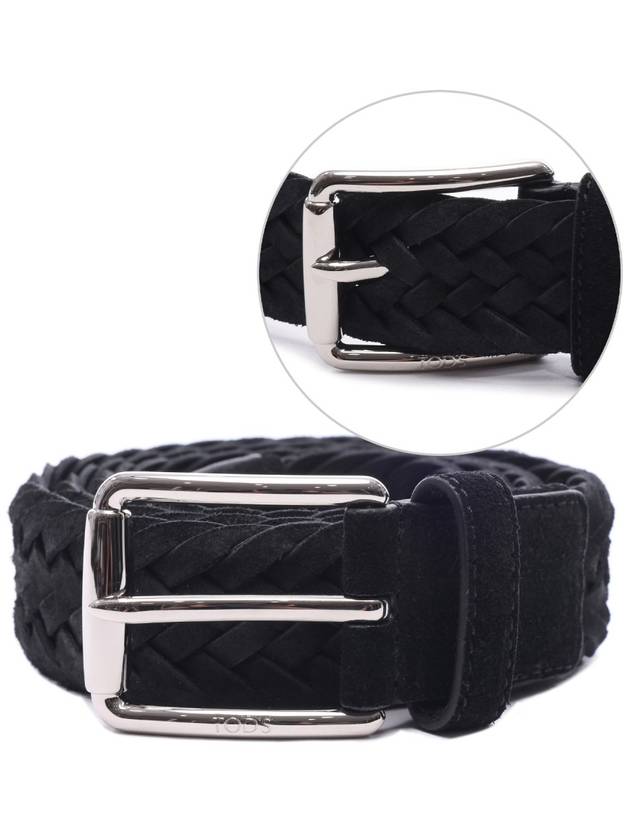 Woven Suede Buckle Leather Belt Black - TOD'S - BALAAN 3