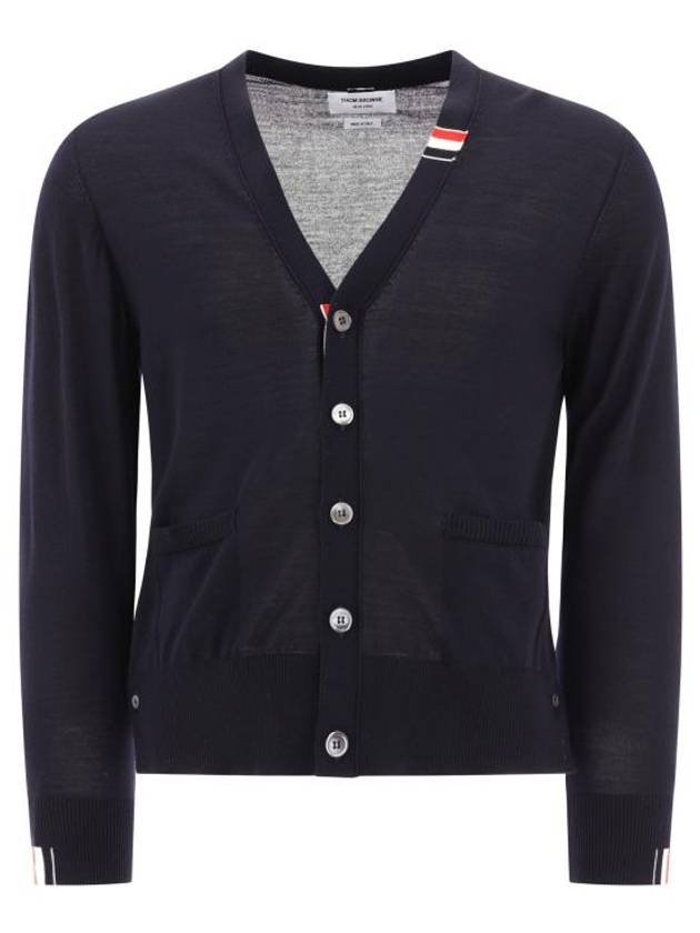 Men's Jersey Stitch V-Neck Cardigan Navy - THOM BROWNE - BALAAN 2