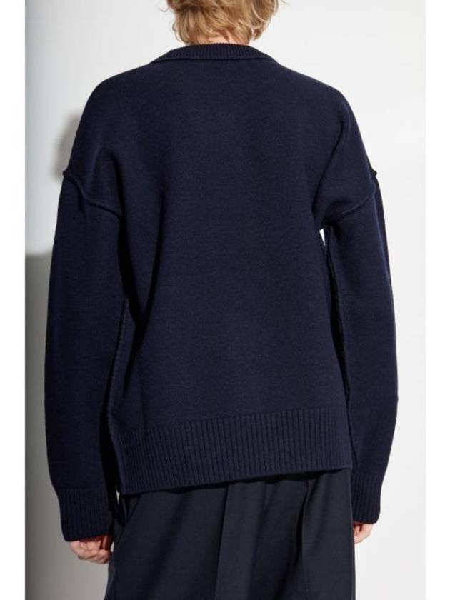 Big Heart Logo Wool Knit Top Navy - AMI - BALAAN 4