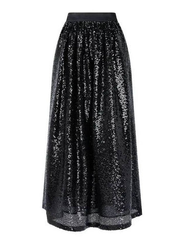 Women s Long Sequin Gathered Skirt Black - EMPORIO ARMANI - BALAAN 1