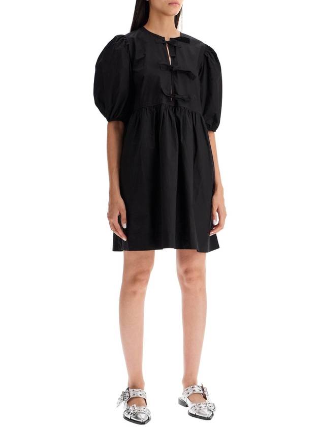 Poplin Tie String Cotton Short Dress Black - GANNI - BALAAN 3