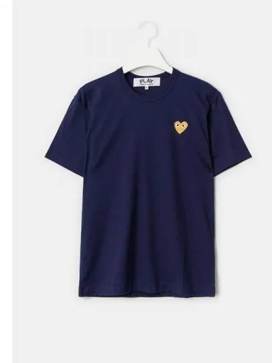 Unisex Gold Heart Wappen T Shirt Navy Domestic Product - COMME DES GARCONS PLAY - BALAAN 1