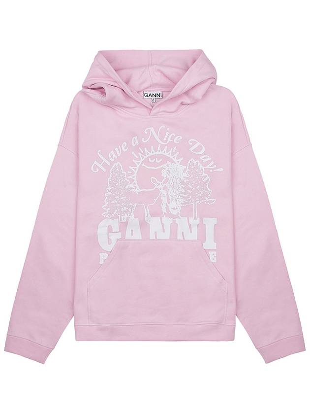 Women's Logo Print Organic Cotton Hoodie Pink - GANNI - BALAAN 11