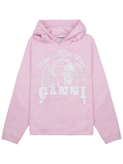 Women's Logo Print Organic Cotton Hoodie Pink - GANNI - BALAAN 2