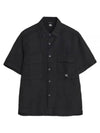 Linen Short Sleeve Shirt Black - CP COMPANY - BALAAN 2