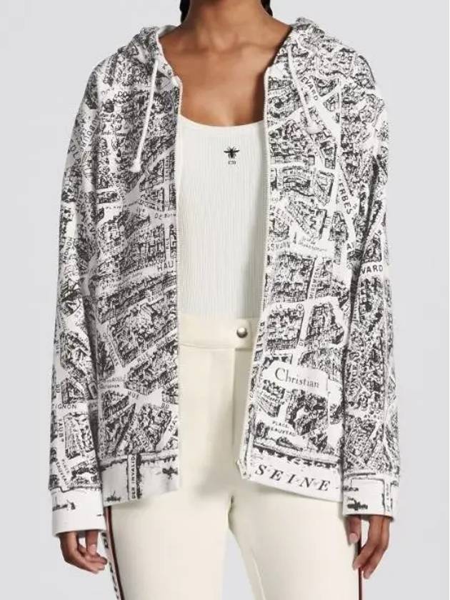 24ss zip hooded sweatshirt white  black Plan de Paris motif organic cotton jersey jacket 323G20A4035 - DIOR - BALAAN 1