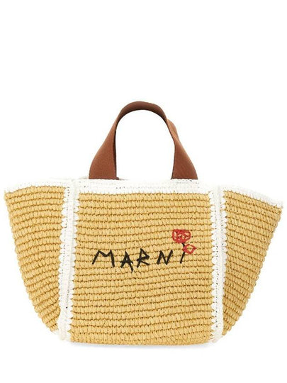 Embroidered Logo Woven Tote Bag Beige - MARNI - BALAAN 2