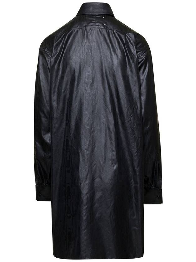 Shiny Coated Textured Long Shirt Black - MAISON MARGIELA - BALAAN 3