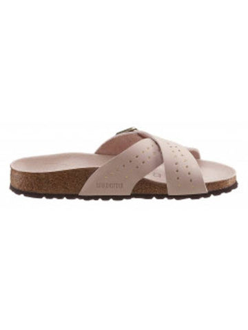 Sienna Nubuck Leather Slippers Light Rose Rivets - BIRKENSTOCK - BALAAN 1