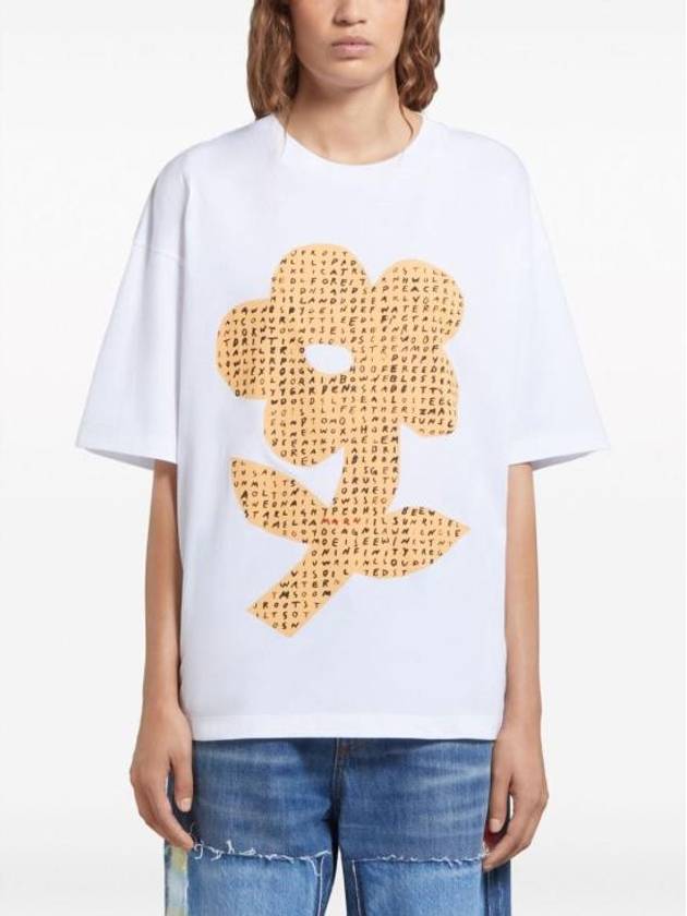 Floral Print Cotton Short Sleeve T-Shirt White - MARNI - BALAAN 4