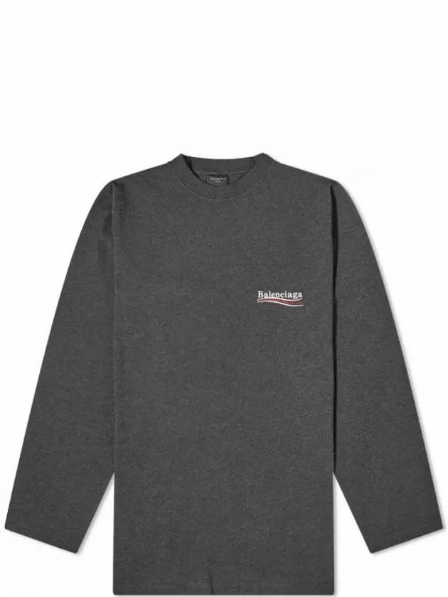 Embroidered Logo Cotton Long Sleeve T-Shirt Grey - BALENCIAGA - BALAAN 2