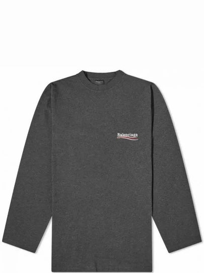 Embroidered Logo Cotton Long Sleeve T-Shirt Grey - BALENCIAGA - BALAAN 2