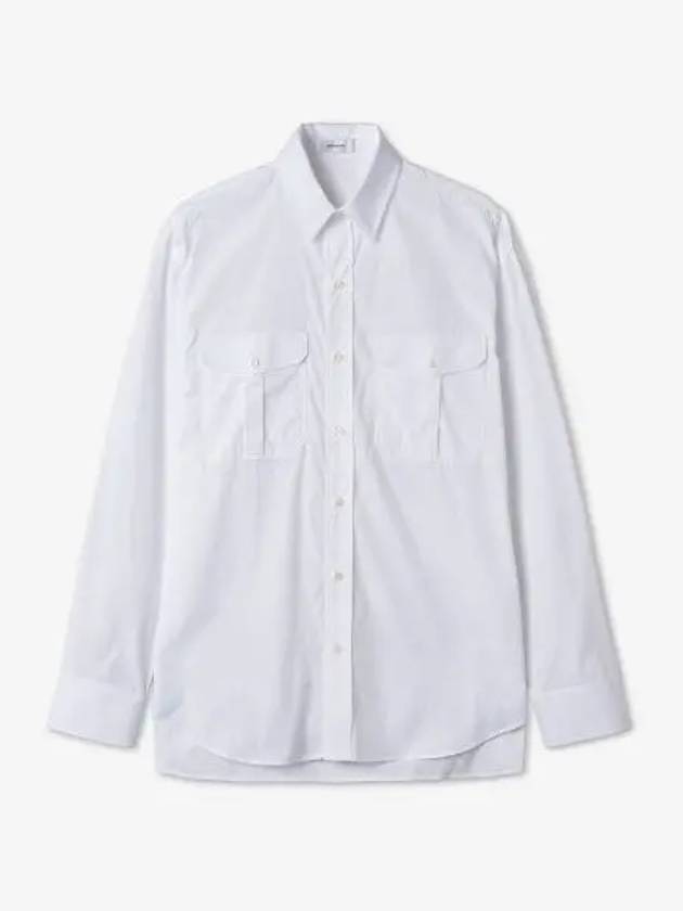 Oversized Flap Wrap Pocket Cotton Shirt White W5002R03WHT - WARDROBE.NYC - BALAAN 1