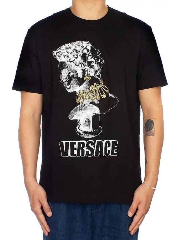 Logo Graphic Print Cotton Crewneck Short Sleeve T-Shirt Black - VERSACE - BALAAN 2